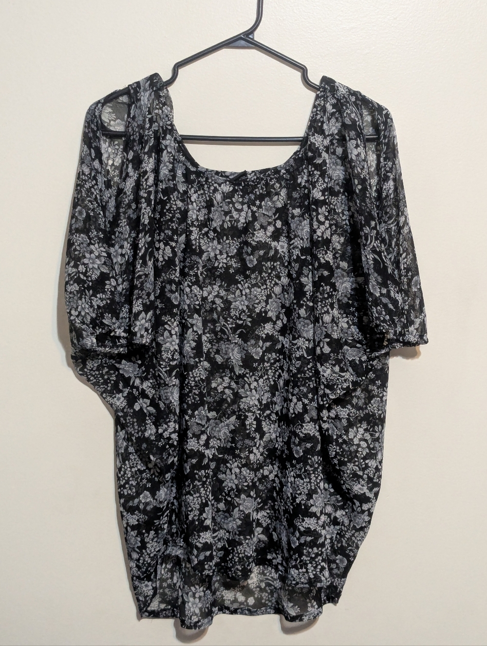 Black And White Floral Cold Shoulder Blouse